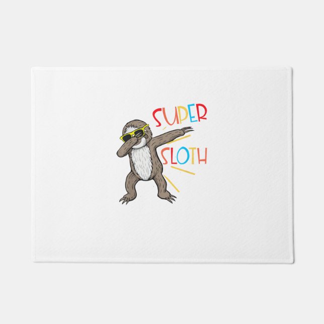 Funny Super Sloth Superhero Dabbing Dance Move Dab Doormat (Front)