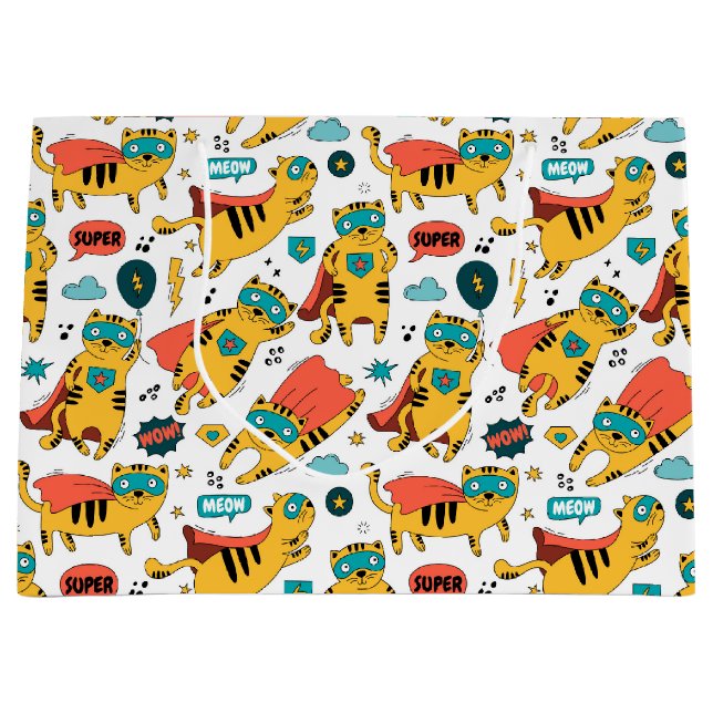 Funny Superhero Cat Large Gift Bag (Front)