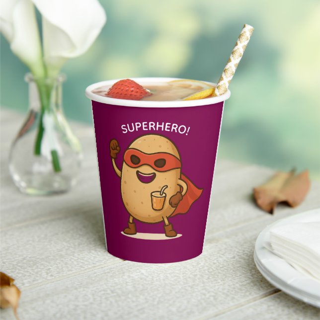 Funny Superhero Potato Cartoon 8oz Paper Cup (Insitu)