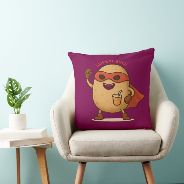 Funny Superhero Potato Cartoon Graphic Throw Pillo Throw Pillow (Chair)