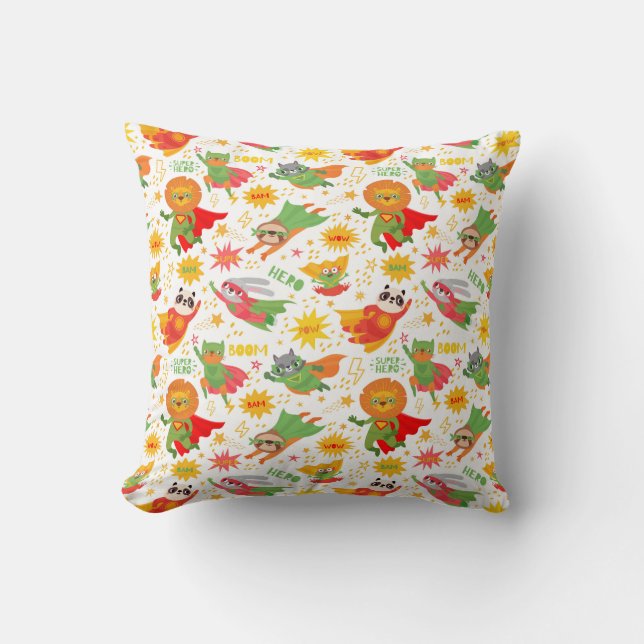 Funny Superhero Wild Animals Throw Pillow (Front)