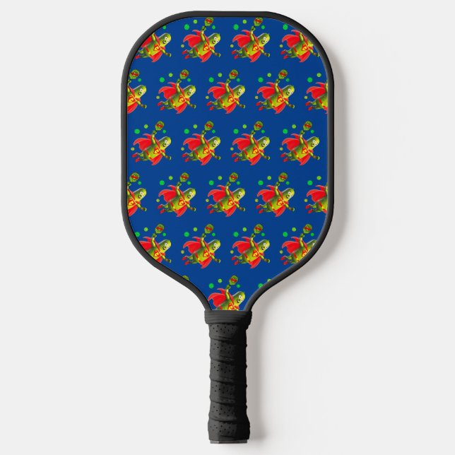 Funny SuperPickleman on Dark Blue Background  Pickleball Paddle (Front)
