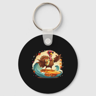 Funny Surf Hawaiian Turkey Surfing Pumpkin Pie Tha Keychain