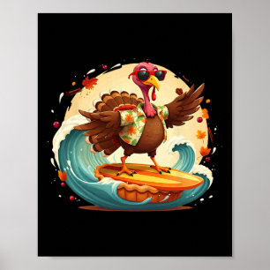 Funny Surf Hawaiian Turkey Surfing Pumpkin Pie Tha Poster