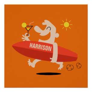 Funny Surfer avec Cocktail poster de nom personnal