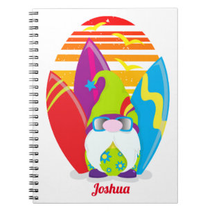 Funny Surfer Gnome Personalised Notebook