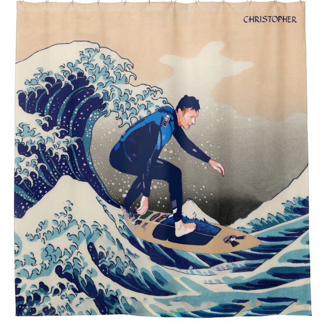 Funny Surfer Surfing On The Hokusai Great Wave (Front)