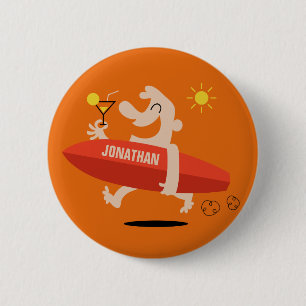 Funny Surfer with Cocktail custom name buttons