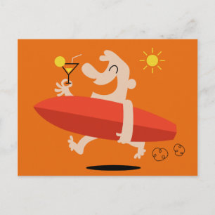 Funny Surfer with Cocktail postcard