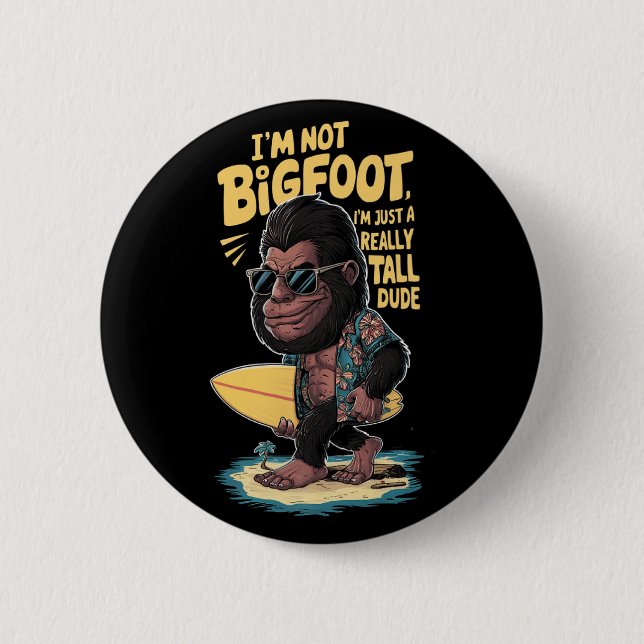 Funny Surfing Bigfoot 2 Inch Round Button (Front)