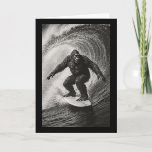 Funny Surfing Bigfoot Sea Selfie On Surfboard Beac Card