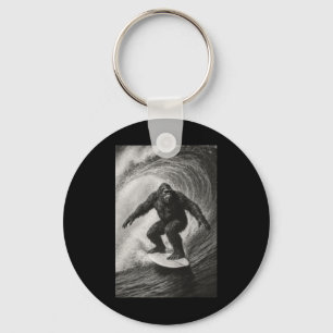 Funny Surfing Bigfoot Sea Selfie On Surfboard Beac Keychain