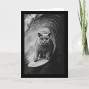 Funny Surfing British Shorthair Cat Selfie Beach A Card