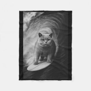 Funny Surfing British Shorthair Cat Selfie Beach A Fleece Blanket
