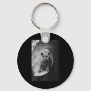 Funny Surfing British Shorthair Cat Selfie Beach A Keychain