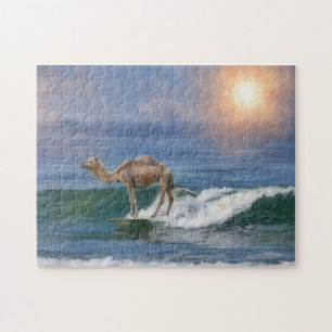 Funny Surfing Camel on Ocean Wave Fun Puzzle