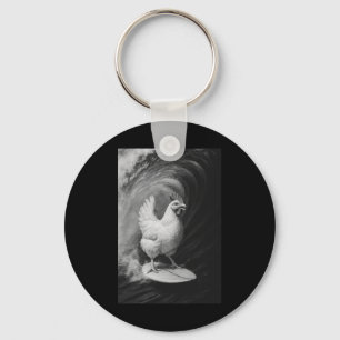 Funny Surfing Chicken Selfie Farm Animal Keychain