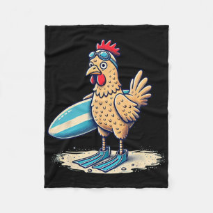 Funny Surfing Chicken With Flippers Beach Design Fleece Blanket