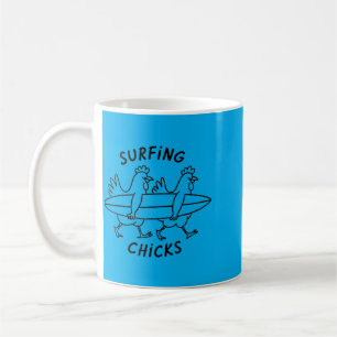 Funny Surfing Chicks Chicken Surfer Beach Humour Coffee Mug