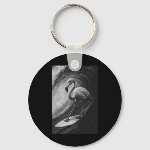 Funny Surfing Flamingo Bird Selfie On Surfboard Be Keychain