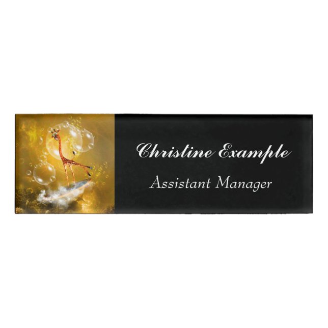 Funny surfing giraffe name tag (Front)