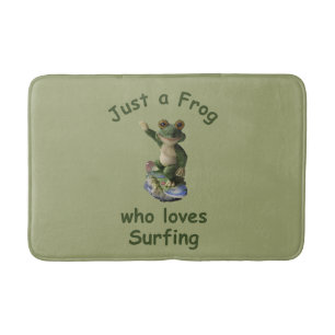 Funny surfing Kawai frog Bath Mat