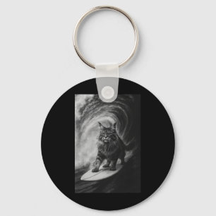 Funny Surfing Maine Coon Cat Selfie Beach Animal M Keychain
