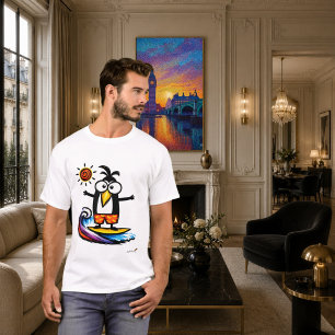 Funny Surfing Penguin Cartoon T-Shirt
