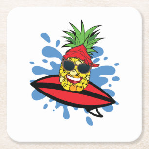 Funny Surfing Pineapple Beverage Coaster