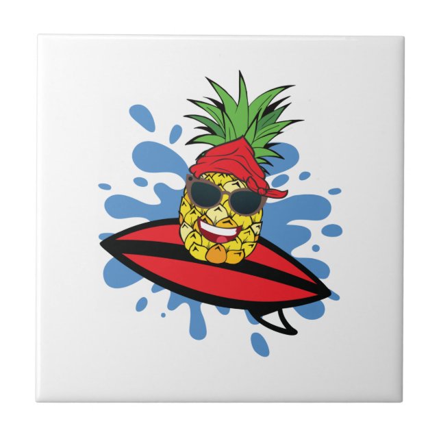 Funny Surfing Pineapple Tile (Front)