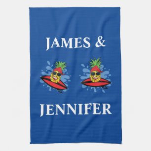 Funny Surfing Pineapples Kitchen Towel