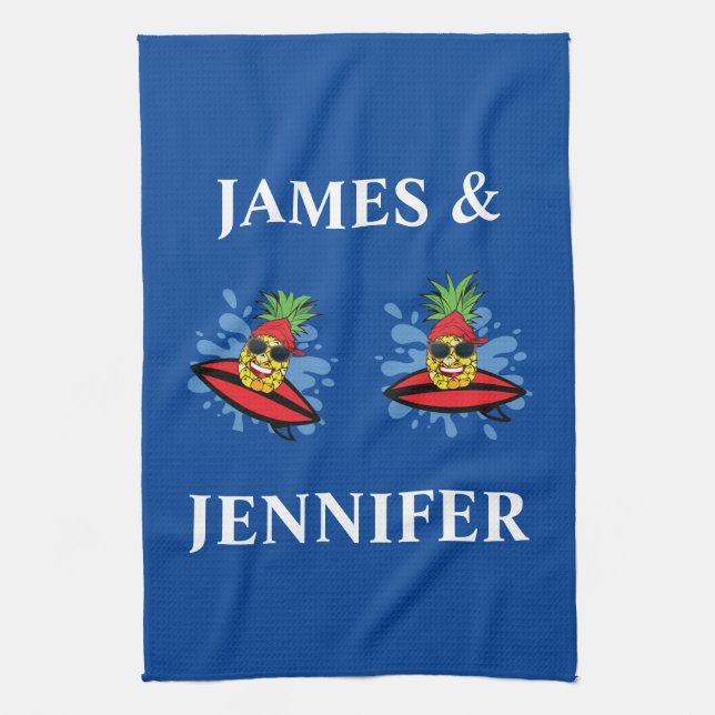 Funny Surfing Pineapples Kitchen Towel (Vertical)