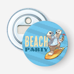 Funny Surfing Polar Bear Beach Party Cartoon Bottle Opener