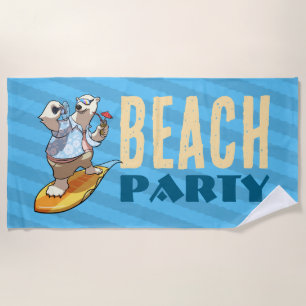 Funny Surfing Polar Bear Beach Party Cartoon Towel