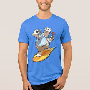 Funny Surfing Polar Bear Cocktail & Fan Cartoon Tri-Blend Shirt