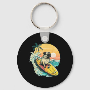 Funny Surfing Pug On Beach Pet Lover Vacation Summ Keychain