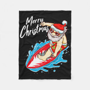 Funny Surfing Santa Claus Hawaiian Christmas Santa Fleece Blanket