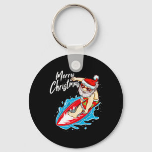 Funny Surfing Santa Claus Hawaiian Christmas Santa Keychain