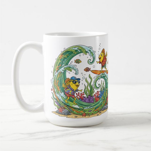 Funny Surfing Yellow Fish Tropical Beach Party Shi Coffee Mug (Left)
