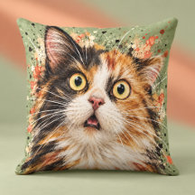 Funny Surprised Calico Cat Watercolor Art
