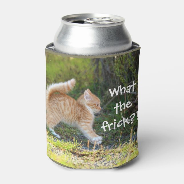 Funny Surprised Cat. What the frick? Can Cooler (Can Front)