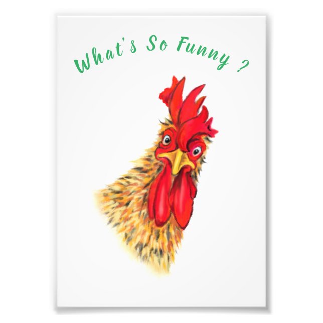 Funny Surprised Curious Rooster - Custom Text Photo Print (Front)