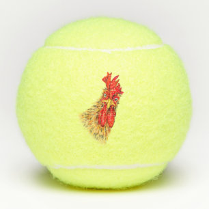 Funny Surprised Curious Rooster - Fun Drawing Tennis Balls