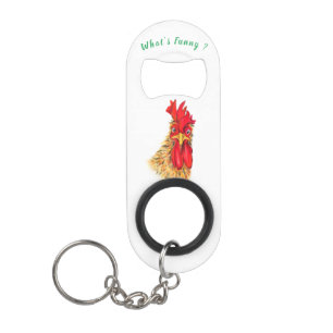 Funny Surprised Curious Rooster - What's Funny Keychain Bottle Opener