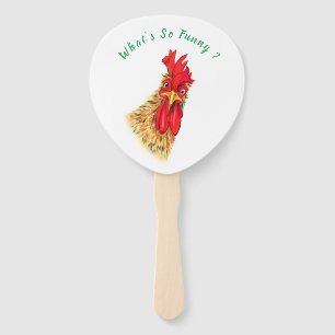 Funny Surprised Curious Rooster - What's So Funny Hand Fan