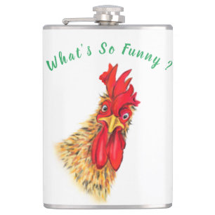 Funny Surprised Curious Rooster - What's So Funny Hip Flask