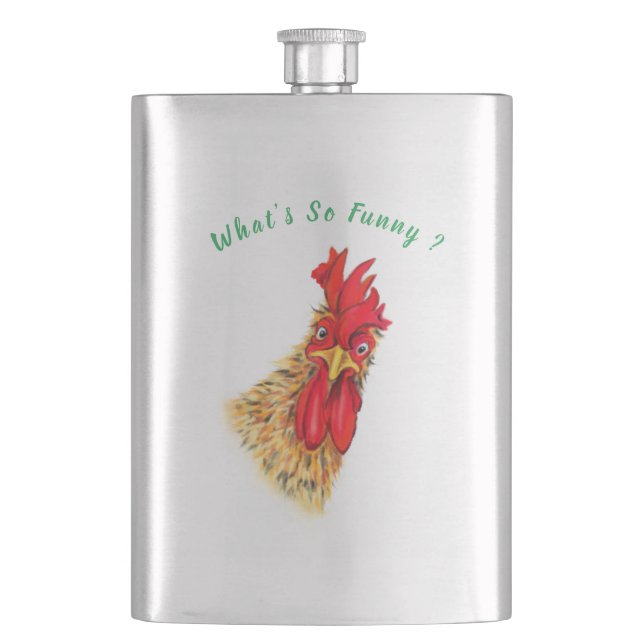 Funny Surprised Curious Rooster - What's So Funny  Hip Flask (Front)