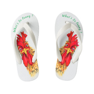 Funny Surprised Curious Rooster - What's So Funny Kid's Flip Flops