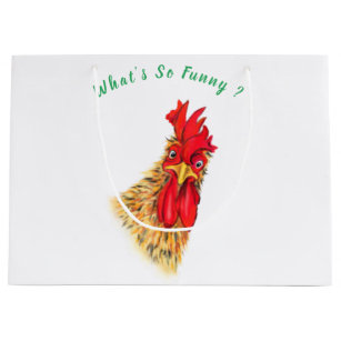 Funny Surprised Curious Rooster - What's So Funny  Large Gift Bag