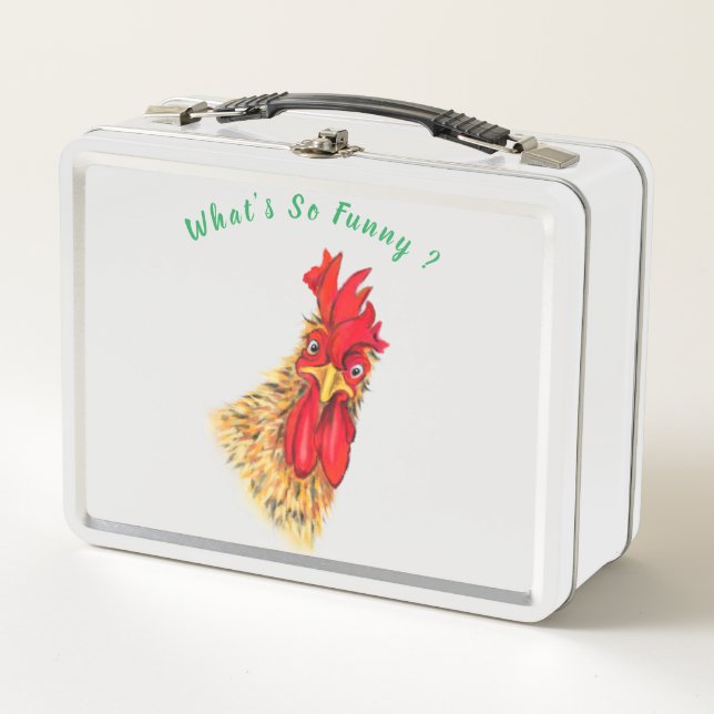 Funny Surprised Curious Rooster - What's So Funny  Metal Lunch Box (Front)